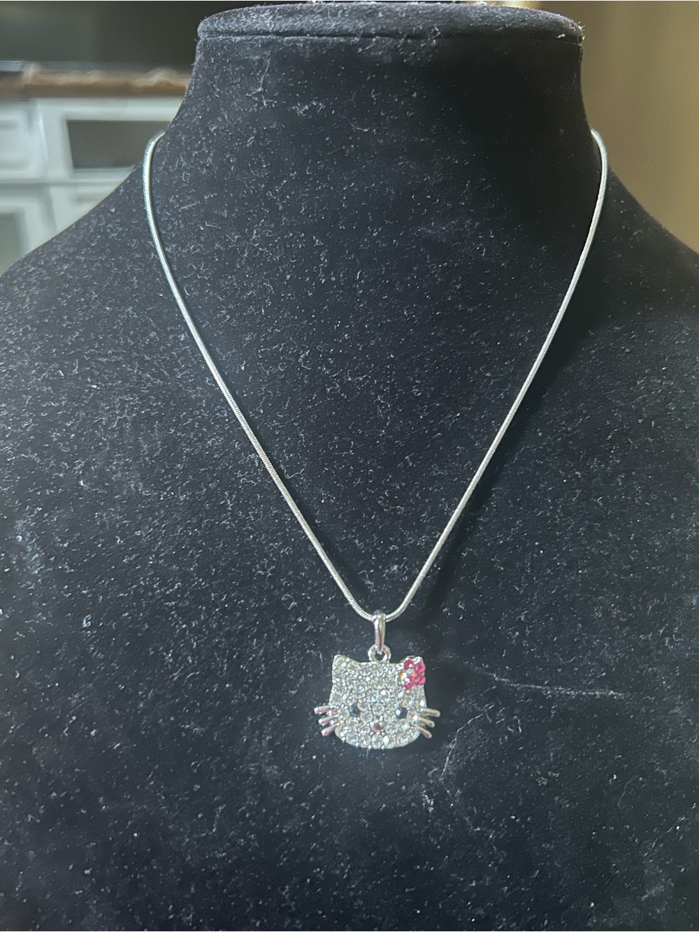 Hello Kitty Crystal Pendant Necklace - Silver with Pink Accent
